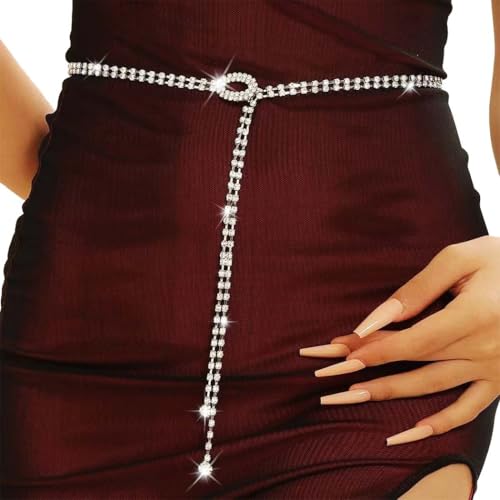 Rhinestone Waist Belt Crystal Chain Belt for Dress Silver  display picture 1
