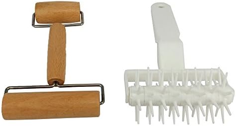 Top Pizza Kit | Excellent 2in1 Set of Pizza Roller and Pizza Docker | Multifunction Wooden Dough Roller with Big and Small Dual Edge | Rustproof Non Stick Rolling Pin for Cake Pastry Nutcracker | 1283