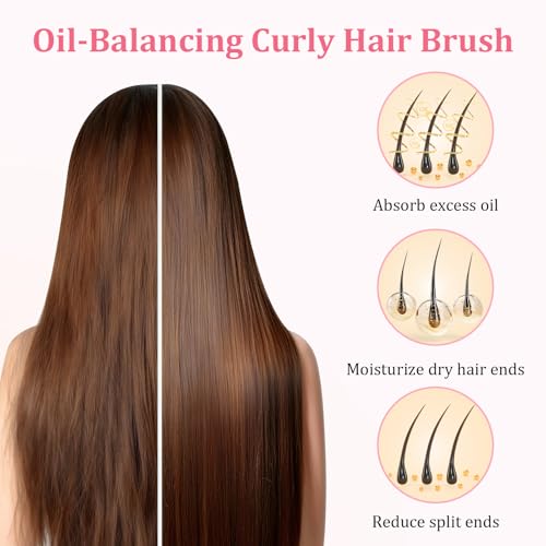 Euqvunn Hair Brush, Boar Bristle Brush with Double Filament Anti-Tangle and Brilliance, Soft Anti-Pull Comb for Thick and Long Hair