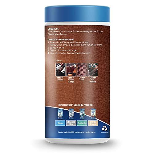 MiracleWipes for Leather Cleaning & Conditioning - Vehicle, Furniture, Shoes, Jacket, Interior, Upholstery - Clean, Protect, Moisturize - UV Protection, Help Prevent Fading, Cracking - (30 Count) - Thumbnail 2
