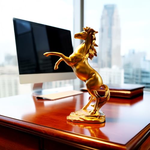 Decorative Gold Horse Statue [ 32 x 20 x 11 ] cm | Resin Horse Statue Standing Horse Sculpture | Home Decor Items for Living Room | Modern Furnishing Decoration for Home, Office Desk