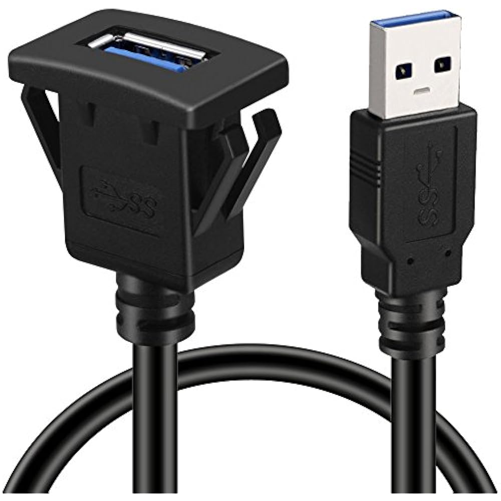 BATIGE Square Single Port USB 3.0 Panel Flush Mount Extension Cable