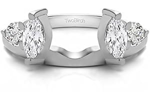 TwoBirch 1 Carat Cubic Zirconia Round and Marquise Wedding Ring Wrap in Sterling Silver