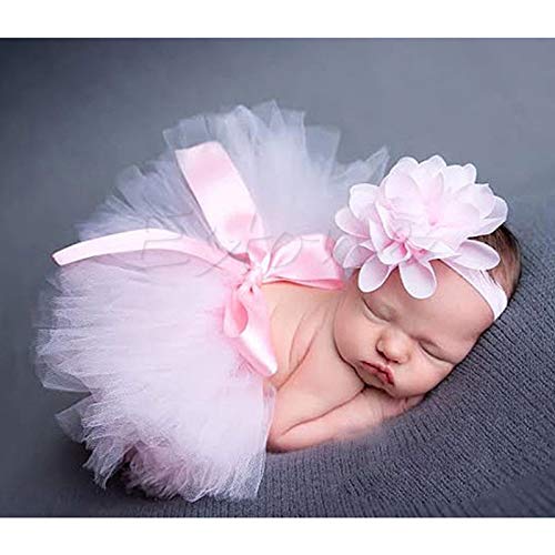 LDA GET Fresh Cute Toddler Newborn Baby Girl Tutu Skirt & Headband Photo Prop Costume Outfit-Pink