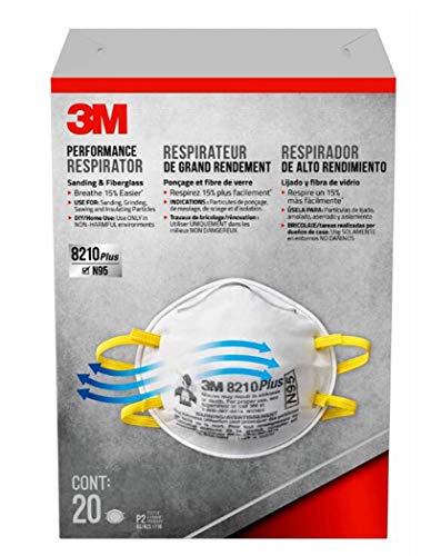 3M 8210 Plus N95 Particulate Respirator Disposable Dust Mask, 20 Masks