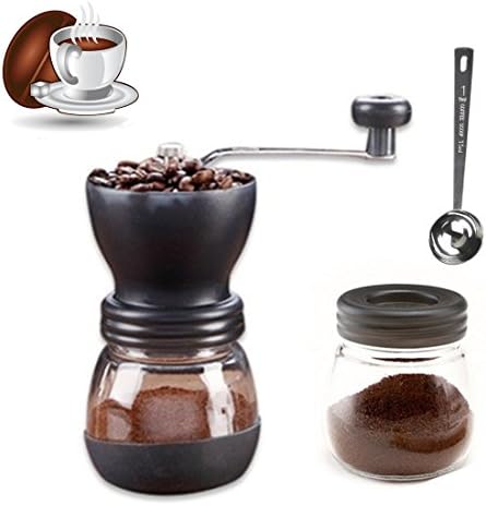 Portable Manual Coffee Mill Grinder with Storage Jar,Two 350ml Clear Glass Jars,Scoop----Hand Ground Coffee Beans Taste Best and Adjustable Grind for Travel Office Home