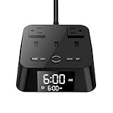 Alarm Clock Charger with 3 USB Ports and 2 Outlets,UL Listed Alarm Clock Charging Station Dock with 6ft Extension cord,Snooze,ON/OFF Switch,USB Bedside Charging Station for Hotel Bedrooms Home Dorm