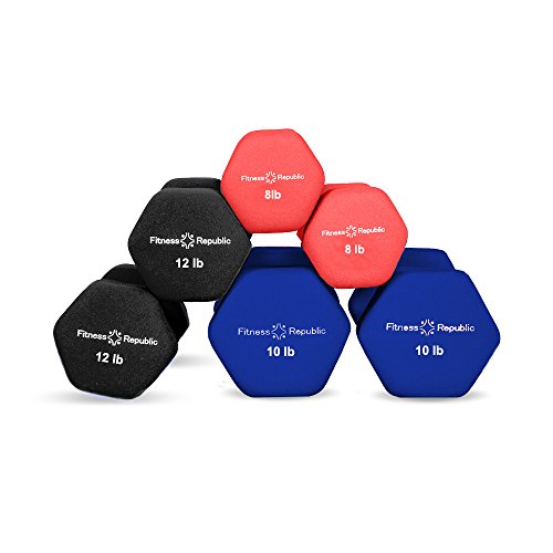 Fitness Republic Neoprene 3 Dumbbell Pairs Combo (8lbs, 10lbs & 12lbs) - Thumbnail 4