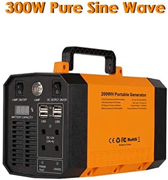 Portable Power Station 200Wh Solar Generator 300W Pure Sine Wave Inverter Emergency Power Supply Charged by Solar/AC Outlet/Cars