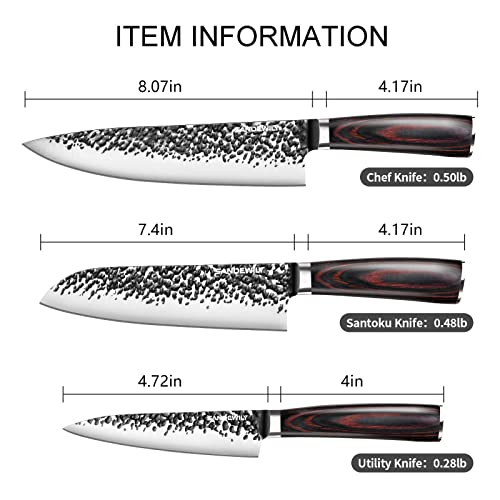 SANDEWILY Professional Chef Knife Set Ultra Sharp Kithen Knives 3PCS