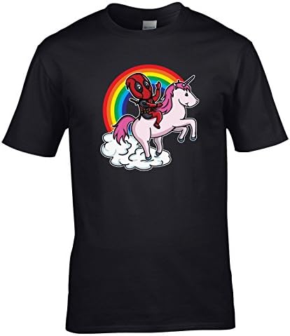 Deadpool Riding a Unicorn Cartoon Rainbow T Shirt