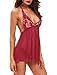 JuicyRose Women's Sexy Lingerie Lace Sleepwear Halter Babydoll V-String Miniskirt (US S=Tag M, Merlot)