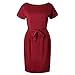 Longwu Women's Elegant Short Sleeve Wear to Work Casual Pencil Dress with Belt Wine Red-S