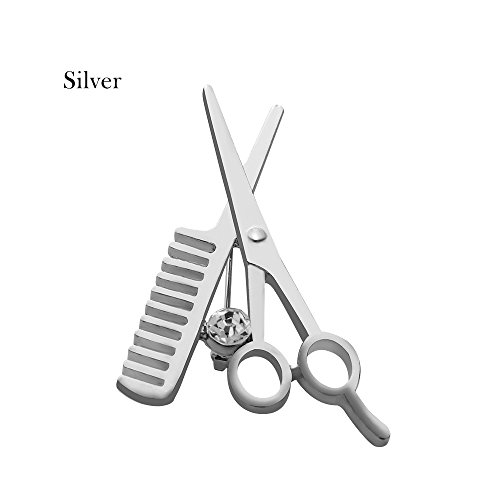 Hairdresser Scissors and Comb Pin Brooch Necklace for Jacket Men 's Suits Buckle Neckwear Decoration