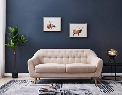 Civil Mid-Century Tufted Back Solid Color Microfiber Fabric Sofa, Beige