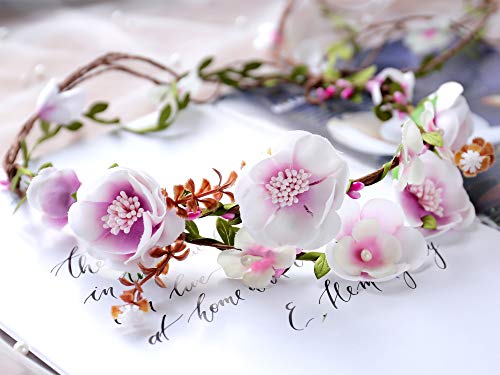 Felice Arts Floral Headband Adjustable Flower Crown Bridal Hair Wreath Flower Garland Headdress for Wedding Festival Themed Party Vacation Maternity Photography Props Halloween Fairy Costume or Xmas - Thumbnail 4