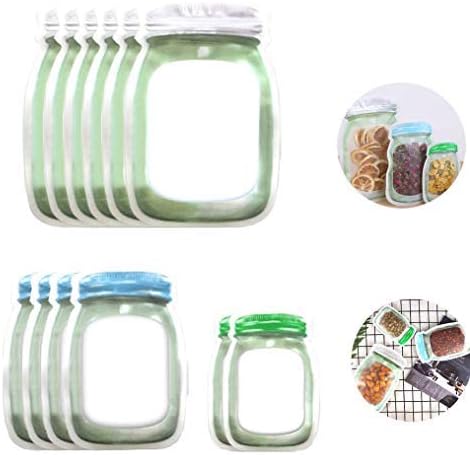 Enkrio 12 Pack Reusable Storage Bags, Food Storage Snack Sandwich Jar Shape Airtight Seal Bag with Zipper (6Large,4Medium,2Small)