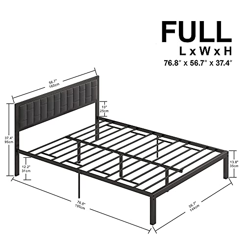 LIKIMIO Full Size Bed Frame with Headboard, Platform Metal Bed Full