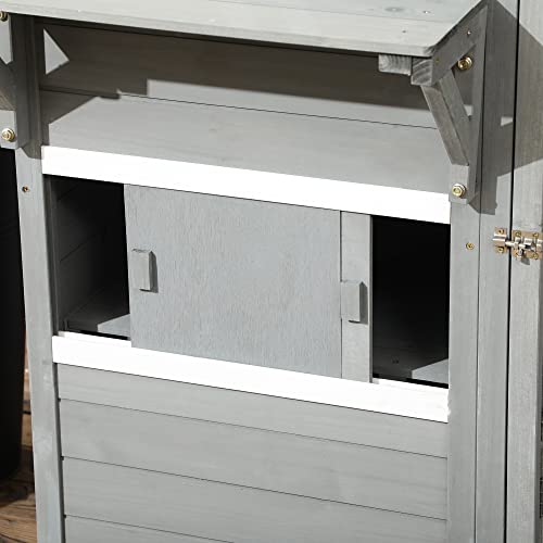 PawHut Wooden Cat Catio, 76" L Walk in Outdoor Cat House with Asphalt Roof, Platforms, Lockable Doors, 3-Tier Resting Condo, Observation Window, for 2-3 Cats, Light Grey
