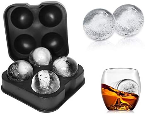 FORKLS Flexible Silicone Spherical 4 Round Ball Ice Cube Tray Maker Mold with Lid Perfect Ice Spheres for Whiskey Lovers Cocktails