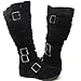 Womens Knee High Faux Suede Flat Winter Buckle Boots Black