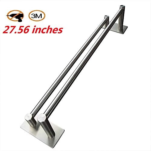 XIAJIA-3M Self Adhesive Towel Bar,70 cm / 27.56 inches, SUS304 Brushed Finish Stainless Steel Hanger Bar for Kitchen Bathrooms Lavatory Closets, Waterproof and Rustproof.(Double Bar)