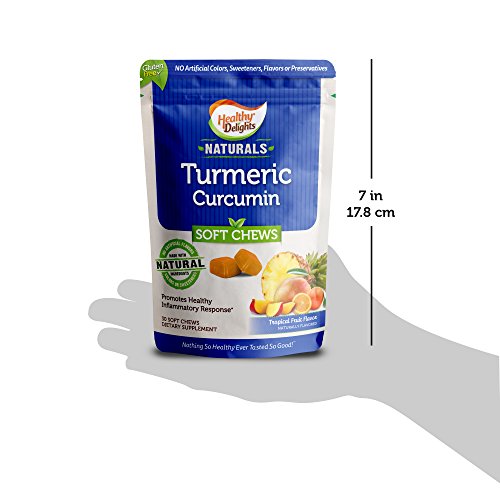 HEALTHY DELIGHTS NATURALS, TURMERIC CURCUMIN SOFT CHEWS, PROMOTES HEALTHY INFLAMMATORY RESPONSE, DELICIOUS TROPICAL FRUIT FLAVOR, 30 COUNT