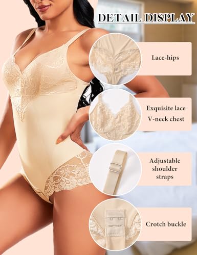 PASUDA Body Shaper Women Girdle Lace Reducer Body Shapewear Tummy Control V Neck Bodysuit Shapewear Reducer Colombianas Postpartum Invisible Shapewear