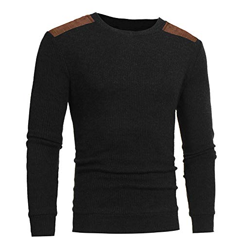 Sunhusing Men's Casual Round Neck Knit Sweater Top Fashion Autumn Patchwork Knitwear Pullover Shirt Black - Thumbnail 3