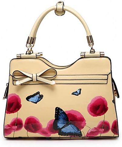 Ladies Patent Poppy Butterfly Shoulder Bag - Women's Designer Floral Grab Handbag M34510