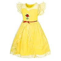 AmzBarley Belle Nightshirt Costumes Princess Fancy Dress up Girls Birthday Party Nightgown Casual Nightie Sleepwear Kids Cosplay Role Play Outfits Yellow Size 8(7-8Years)