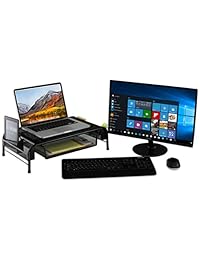 Soporte para monitor de escritorio con cajón organizador., Negro