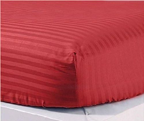 Arlinen 100% Cotton 1-Piece Fitted Bottom Sheet Fit Mattress up to 20 Inch Deep Pocket-Premium Quality-Breathable-Durable-Comfortable 600 Ultra-Soft Wrinkle Resistant King Size Stripe Burgundy