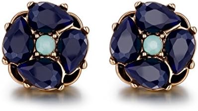 Ellena Rose Blue Flower Stud Earrings, Floral Jewelry for Women, Nature Inspired Gifts for Birthdays, Anniversaries, and Valentine’s Day, Navy and Light Blue Crystals