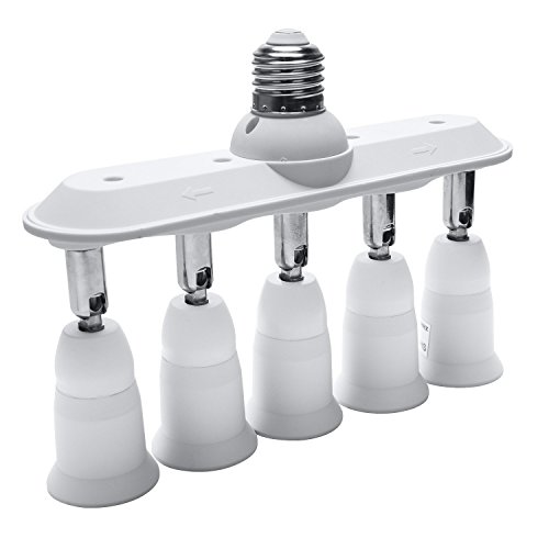 Onite Studio Lighting Adapter, Splitter 1 to 5 Linner E26 E27 Light Socket for Standard LED Bulbs 360 Degrees Adjustable 180 Degree Bendable in Carbarn, Warehouse, Basement, Garage