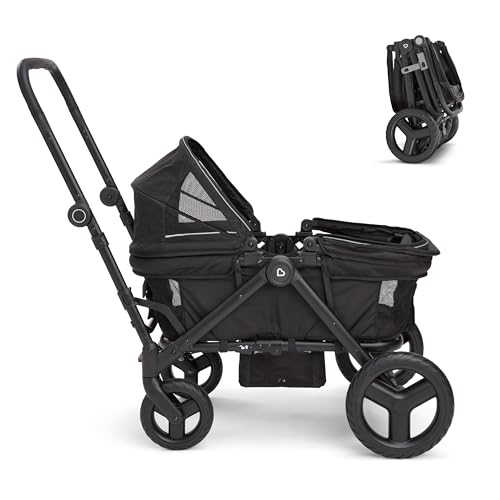 Munchkin Collapsible Wagon for Kids, Foldable, Ultra-Compact and Lightweight Stroller Wagon, All-Terrain Wheels, Adjustable Sun Canopy - Holds Up to 2 Passengers, Black