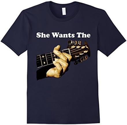 Men's She Wants The D With Funny Guitar T Shirt XL Navy