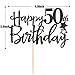 Black Glitter Happy 50th Birthday Cake Topper for Women Men, Hello 50th Anniversary, Cheers to 50 Years Party Decorations