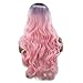 ATOZWIG Natural Fashion Long Dark Roots Ombre Light Pink Body Wave Heat Resistant Synthetic Wigs For Women Two Tone