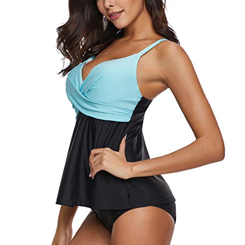 GWELL-Frauen-Vintage-Elegant-Badeanzug-Tankini-Plus-Size-Einteiler-Zweiteiliger-Push-up-V-Ausschnitt-Schwimmanzug-Mehrfrbig-Bademode