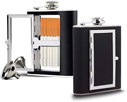 SEPAL 2 Pack Pocket Hip Flask 6 Oz with Funnel,Stainless Steel with Cigarette Case - Leak Proof - Drinking Flask for Liquor and Smokes
