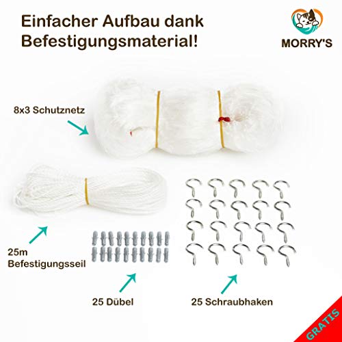 Morry's Katzennetz Transparent für Balkon & Fenster| 8x3m Sicherheitsnetz inkl. Befestigungsmaterial – Bild 3
