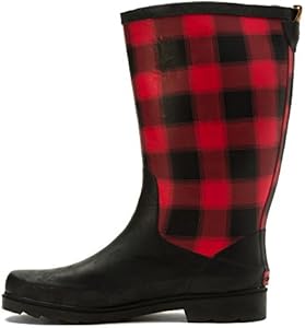 red plaid rain boots