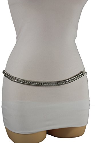 TFJ Women Fashion Belt Silver Mesh Metal Chain Narrow Hip Waist Beads Skinny S M L