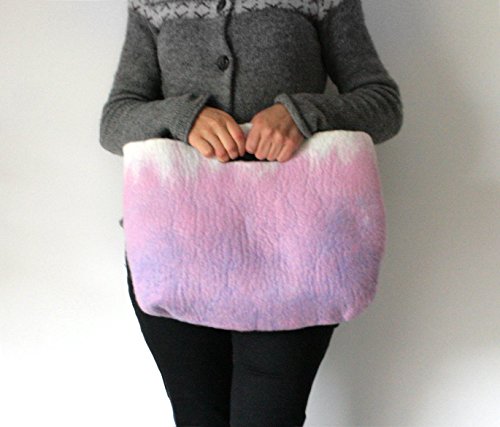 SMALLER Pink Cobalt Sturdy Everyday Art Bag / Carryall / Tote / Basket / Shopping / Market / Picnic / Hand felted wool / Wearable Art - Thumbnail 3
