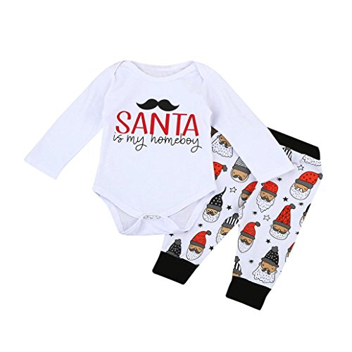Muranba Newborn Infant Baby Girl Boy Letter Romper Tops+Pants Christmas Outfits Set (90CM, White)
