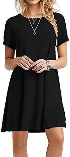 Women's Casual Plain Short Sleeve Round Neck Simple T-Shirt Loose Dress