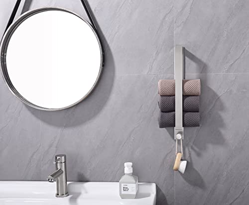 Towel Holder - Self Adhesive 40cm Towel Rail Stainless Steel Towel Rack with Hooks for Bathroom Kitchen (Brushed)