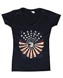 Shop4Ever® USA Flag Bald Eagle Women's V-Neck T-shirt Patriot 4th of July Shirts SLIM FIT