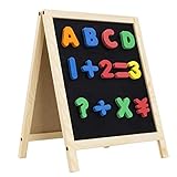 INNOCHEER Easel for Kids, Magnetic Wooden A-Frame Standing Board - Whiteboard & Chalkboard for Boys and Girls Writing, Drawing & Home Decoration